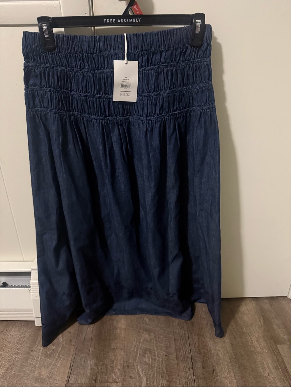 Free Assembly Navy Smocked-Waist Midi Skirt